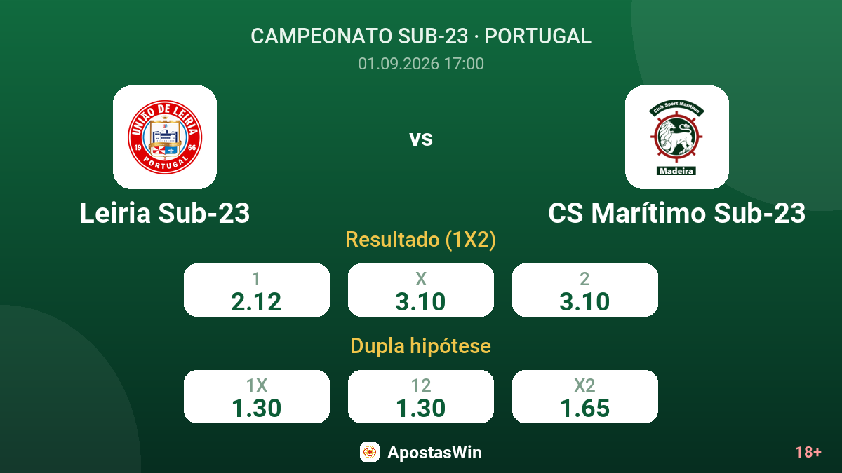 Leiria Sub-23 – CS Marítimo Sub-23 — odds