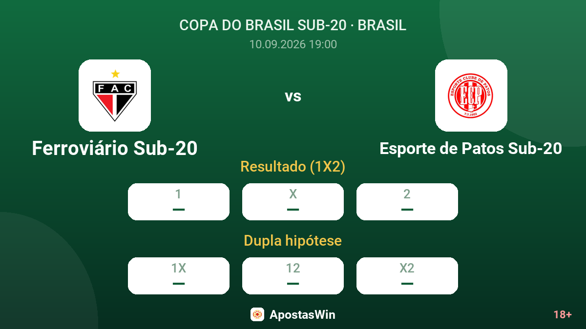 Ferroviário Sub-20 – Esporte de Patos Sub-20 — odds
