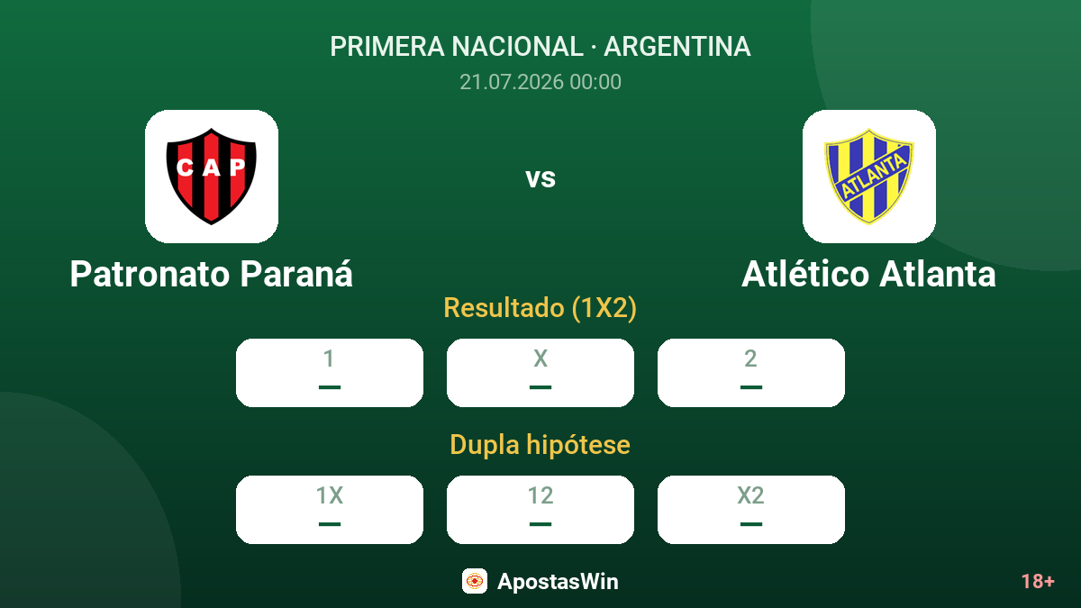Patronato Paraná vs Atlético Atlanta — odds