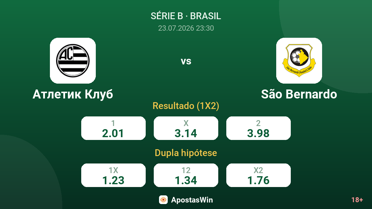 Athletic Club vs São Bernardo — odds