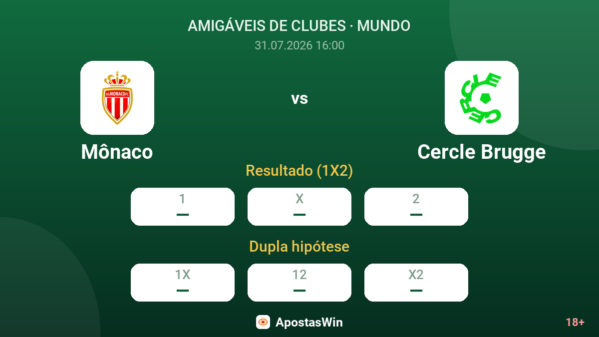 Mônaco vs Cercle Brugge — odds